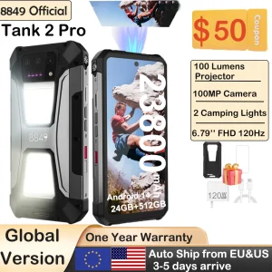 8849 Tank 2 PRO Rugged Smartphone with Projector 6.79" 2.4K Display 24GB 512GB Mobile Phone 23800mAh 120W Android 14 Phone
