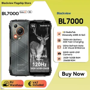BLACKVIEW BL7000 5G AI Rugged Phone Deepseek GPT Android 15 Smartphone, 6.78" HD+2.4K Display 120Hz, 24(8+16)GB 256GB, 7500Amh